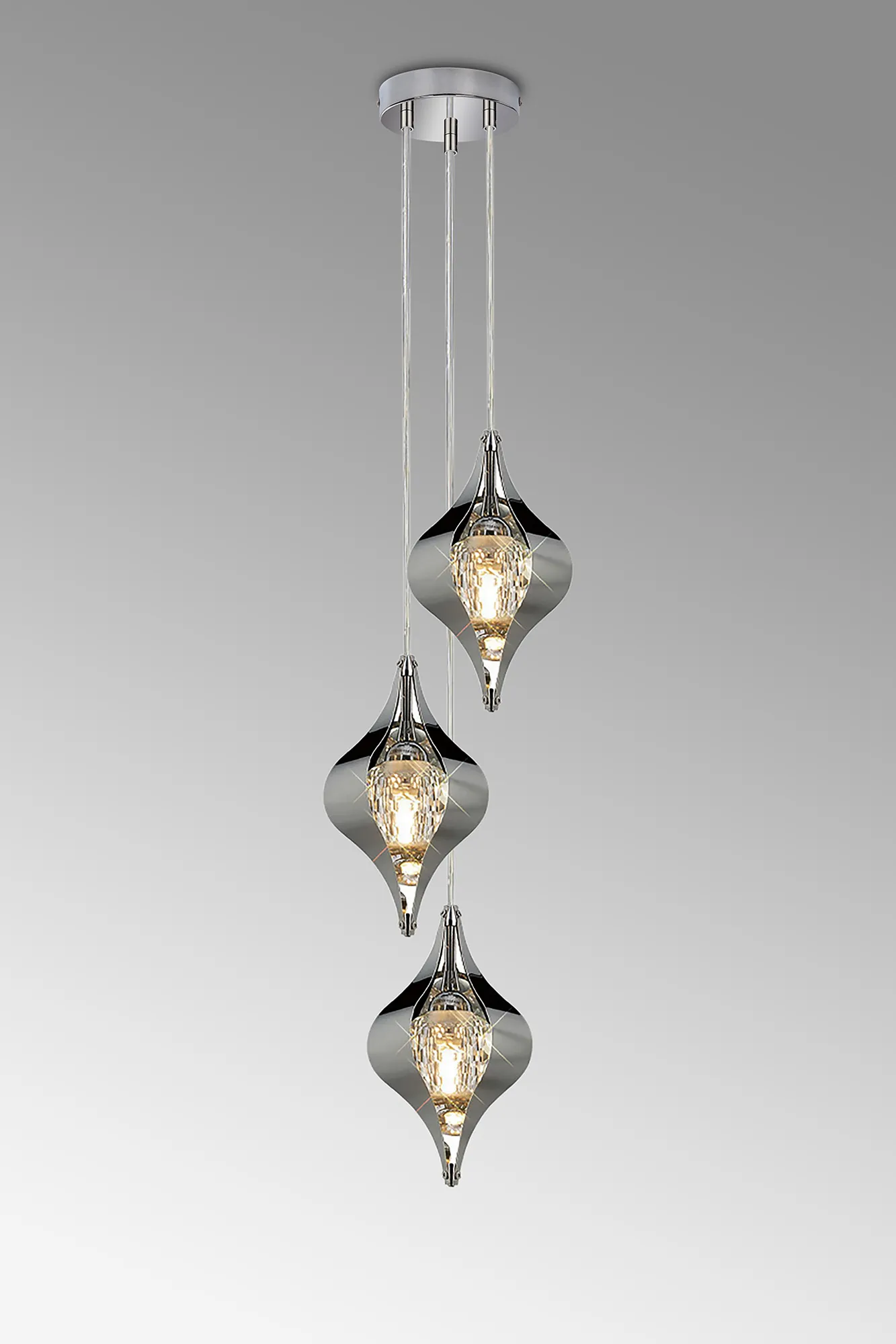 Amano 18cm Round Pendant, 3 Light Adjustable G9, Polished Chrome/Crystal